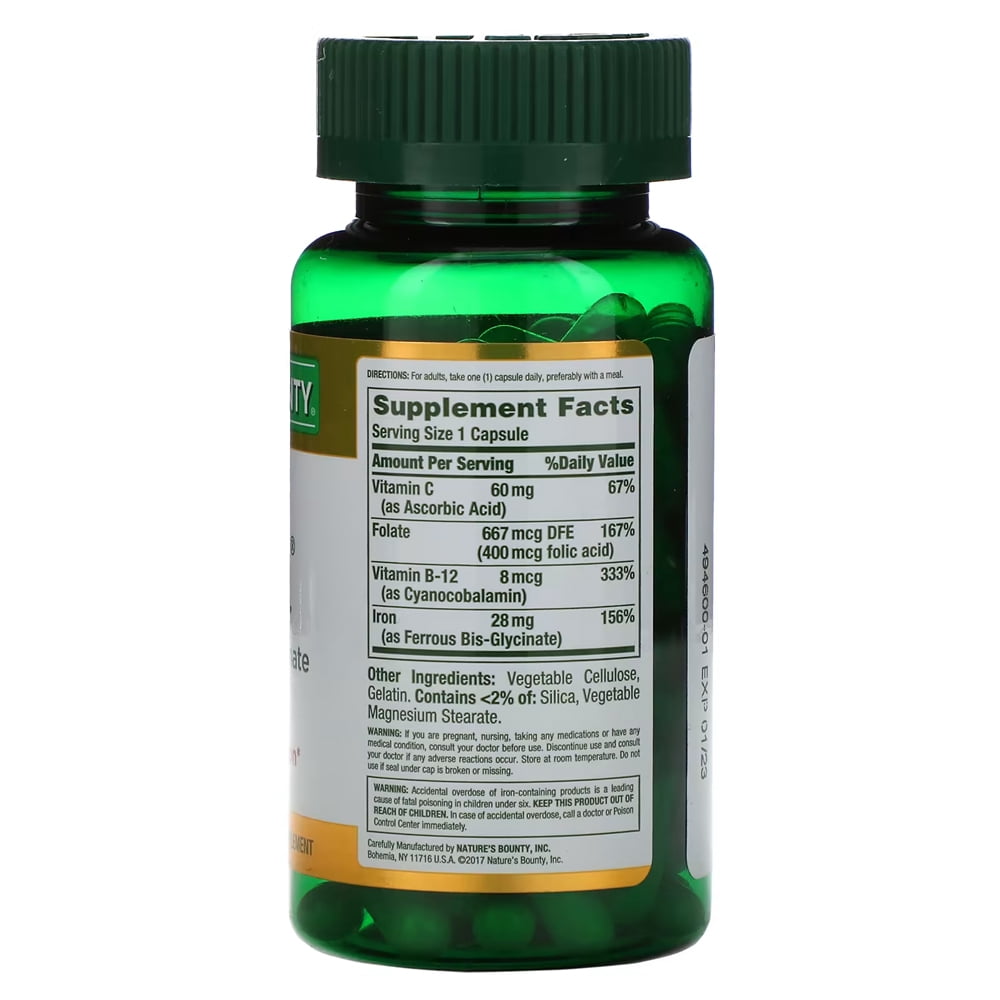 Nature's Bounty Gentle Iron 28 mg 90 Capsules (Pack of 3)