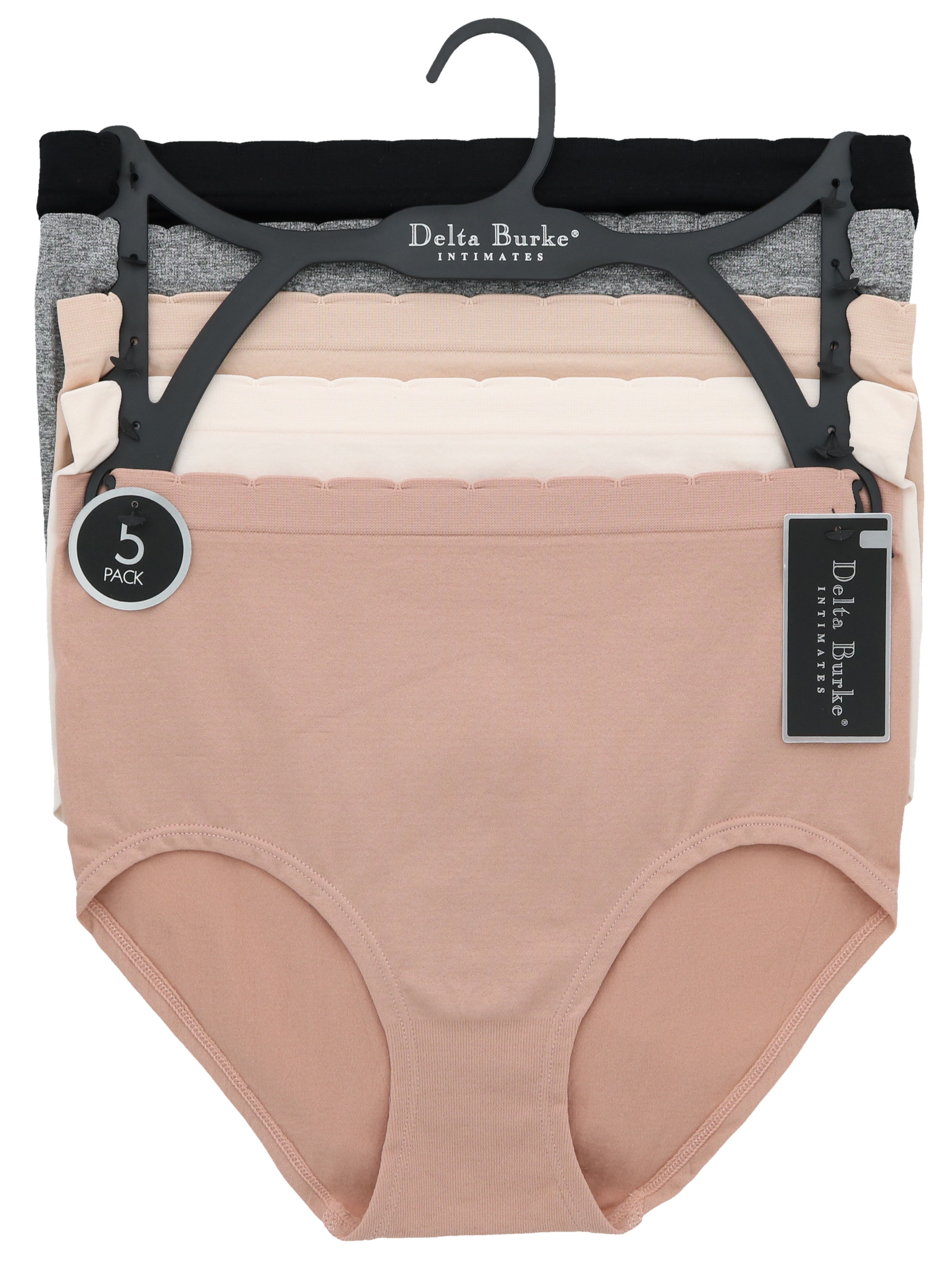 Delta Burke Intimates Women's Plus Size Microfiber Hi-Rise Brief Panties -  5 Pack - Black, Grey, & Pink Neutrals - Large 