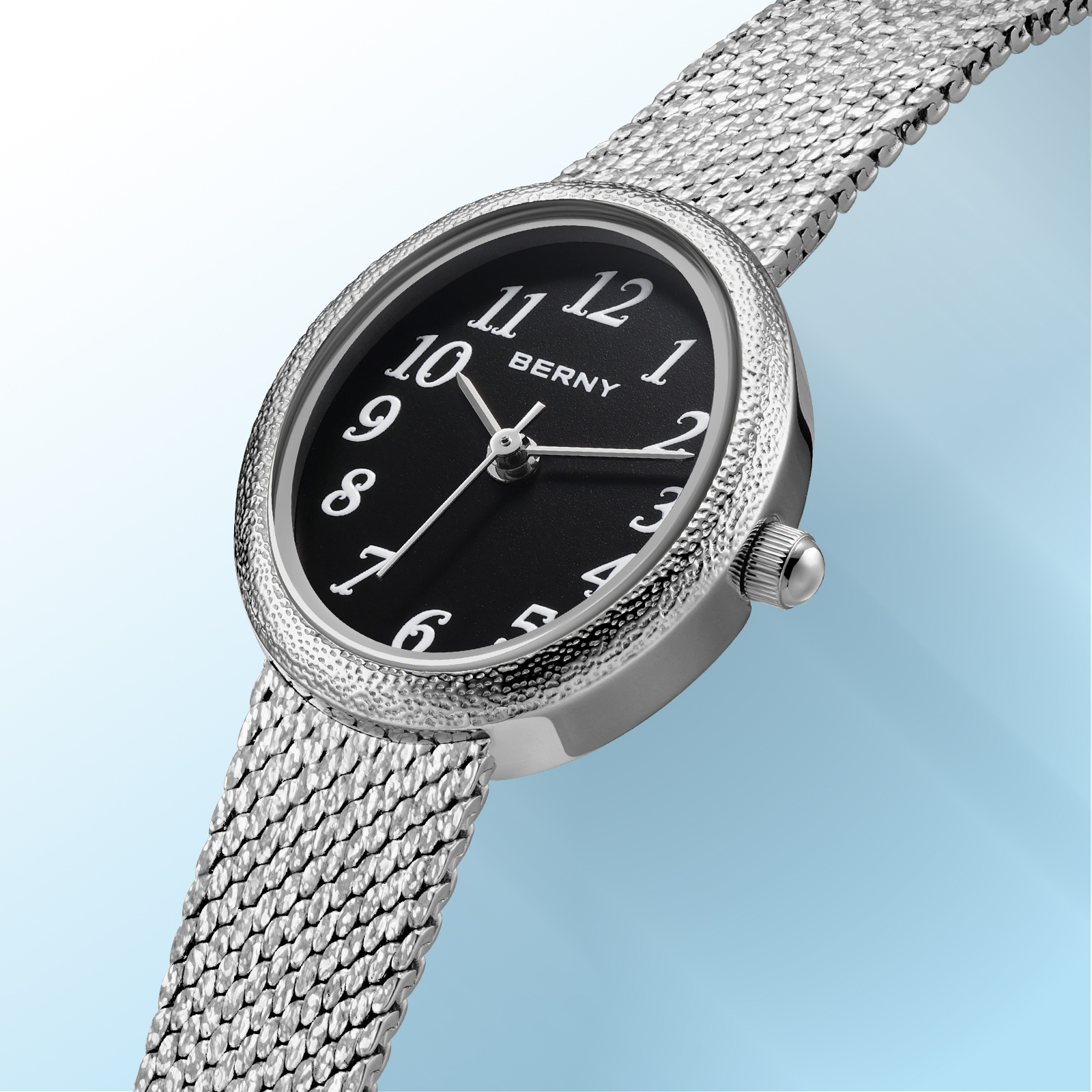 BERNY Small Silver Watches for Women, Dainty Easy to Read Oval Dial, Vintage Stainless Steel Bracelet Watch, Adjustable Mesh Band, Waterproof, Luxury Ladies Analog Quartz Wrist Watch Gifts (Black)