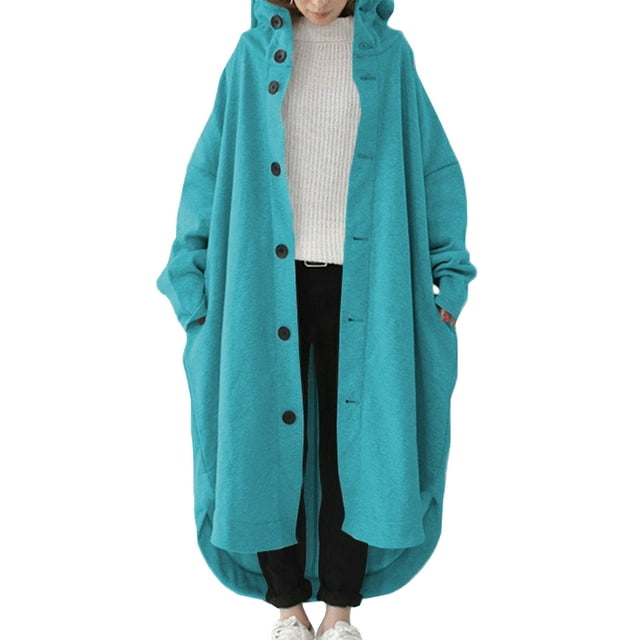LUXUR Manteaux pour Femmes avec Poches Ourlet Haut-Bas Veste de Vacances Verte P