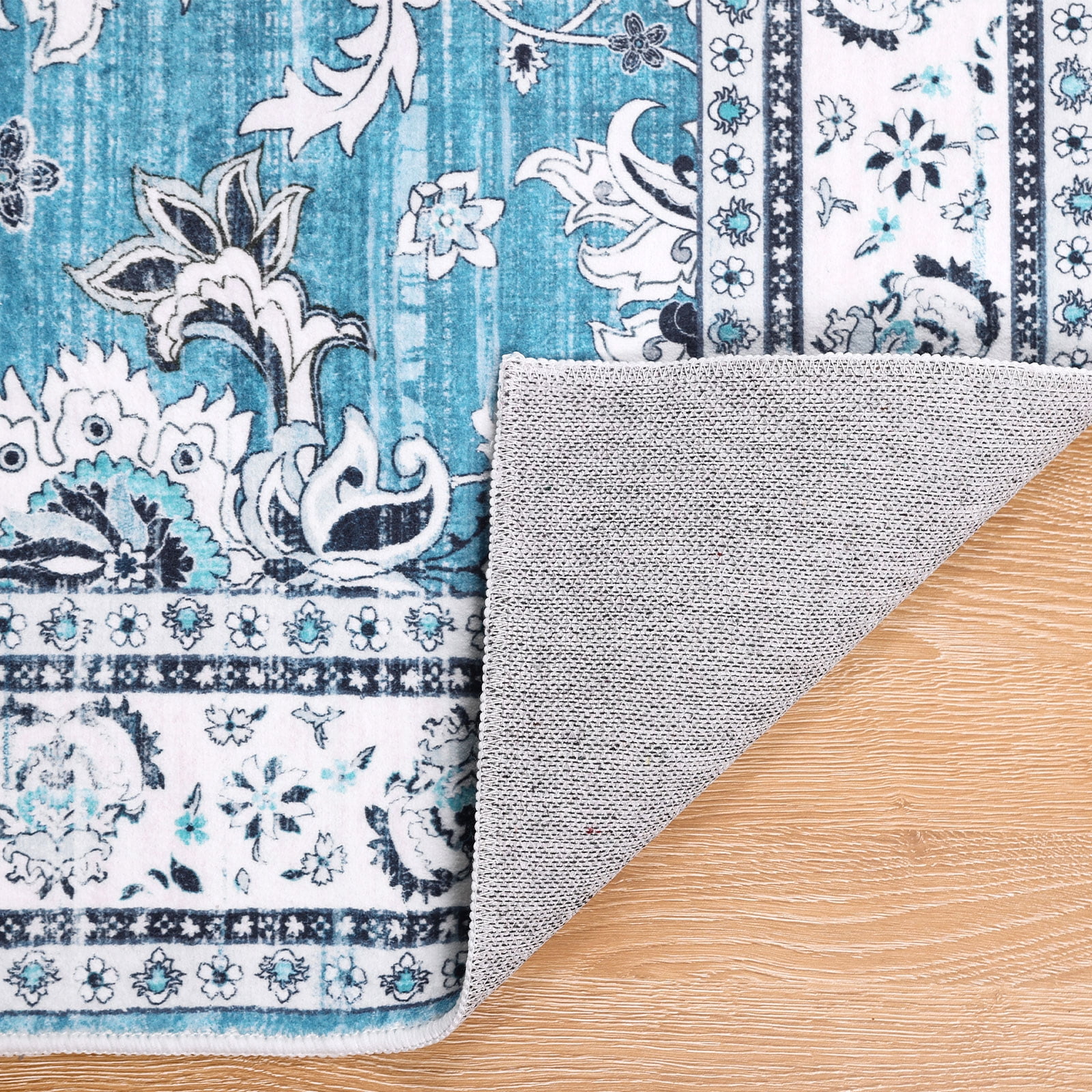 LOKHOM 5'x 8' Bohemian Area Rugs for Living Room, Non-Slip Backing Machine Washable Carpet, Blue