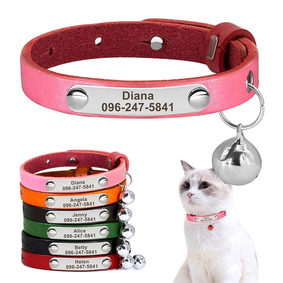Pet Artist Personalized PU Leather Puppy Pet Cat & Small Dog Collar with Name, Adjustable, Anti-Lost