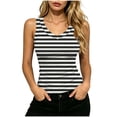 thumbnail image 2 of Uootdi Women's Tank Tops Sleeveless V Neck Striped Print Blouses Nautical Style Ribbed Knit Fabric Slim Fit Tops Gift, 2 of 7