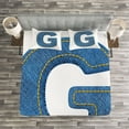 thumbnail image 3 of Ambesonne Letter G Quilted Bedspread Set 3 Pcs, Modern Denim Cloth, Queen Size, Blue Yellow, 3 of 3