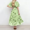 thumbnail image 4 of Women's Summer Dress Sexy V Neck Casual Wear To Work Dresses Short Sleeve Smocked Flared Flowy Beach Boho Midi Floral Dress,Light Green XL, 4 of 6