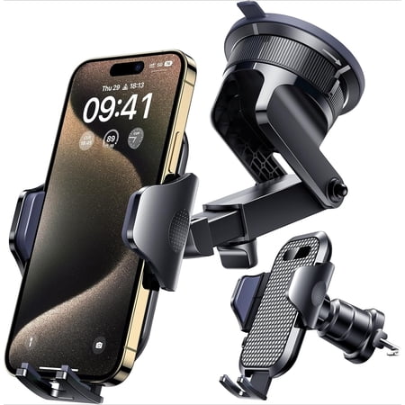 Car Phone Holder [Upgraded Strongest Suction & Clip] Cell Phone Mount for Dashboard Windshield Vent Wall,Truck Cradle Stand for iPhone 17 Pro Max 16 15 14 13 12 11 SE Samsung S26 Android,Black