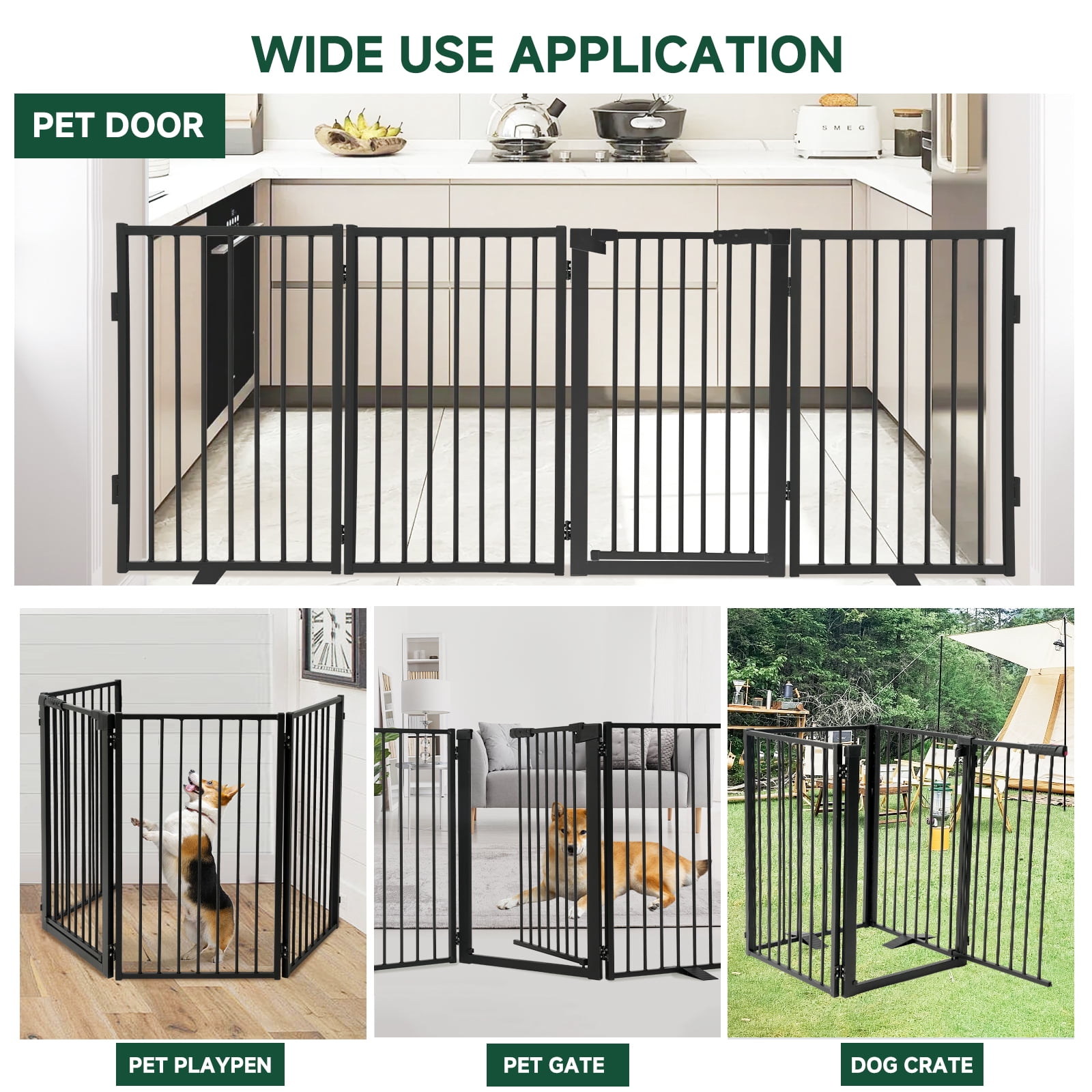 Furggis Pet Playpen, Dog Pen Foldable, Dog Exercise Fence with 4 Panels, 32"H - Black