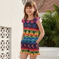 thumbnail image 3 of ZIATUBLES Rainbow Aztec Print Girls Jumpsuit Summer Casual Romper Flutter Sleeves One-Piece Playsuit Elastic High Waist Kids Outfit with Pockets for 7-8 Y, 3 of 6