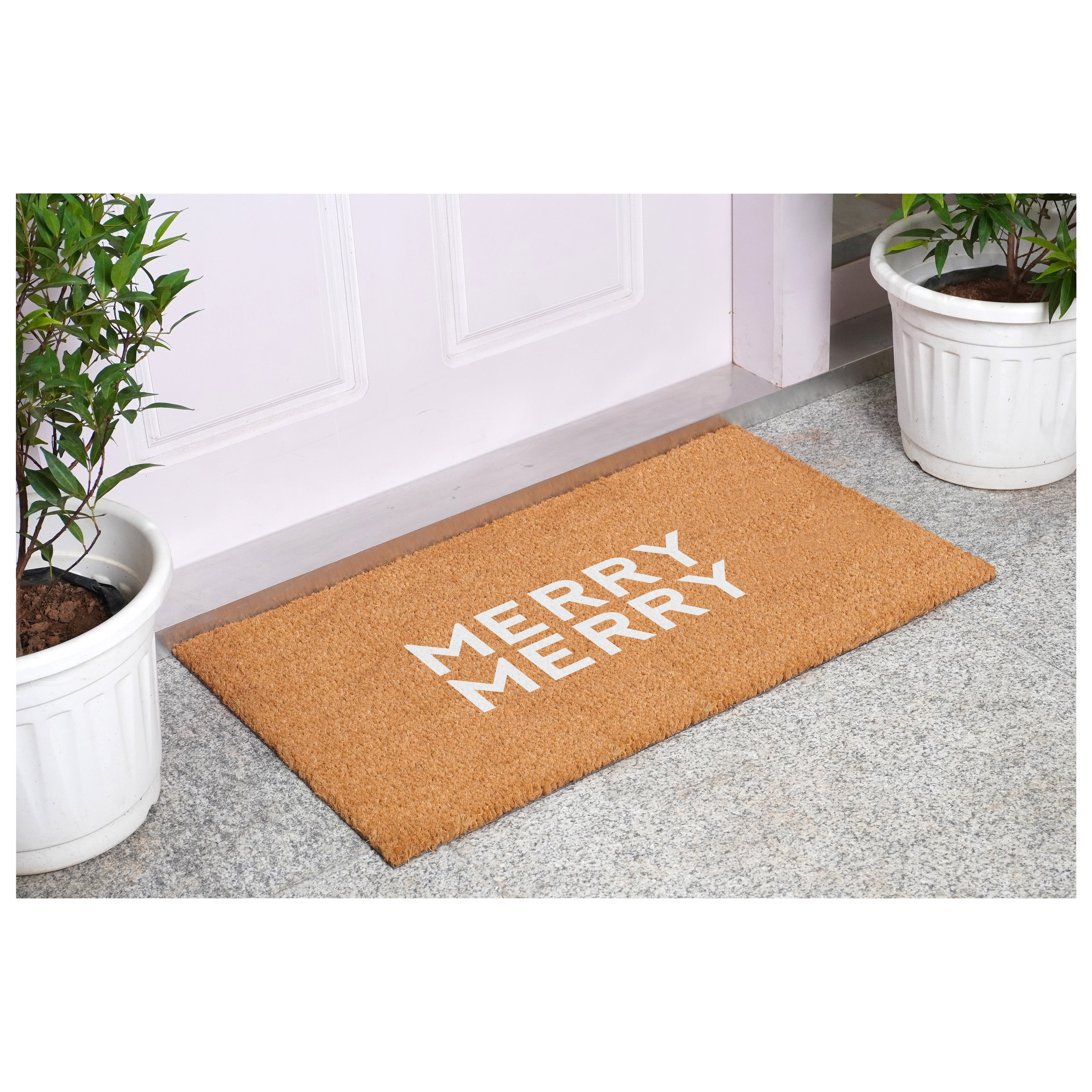 White Modern Merry Doormat 24" x 36"