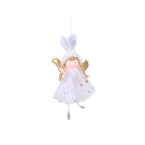 Christmas Angel Decoration Plush Angel Doll Hanging Ornament with Star Print and Gold Wings Soft Fabric Decorative Figurine for Home Holiday Display