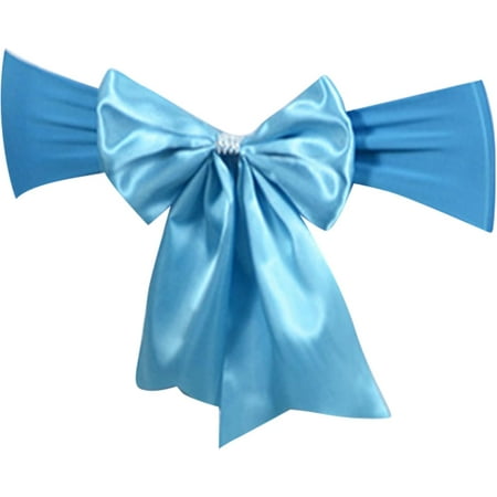 

Sash Bow，Elegant Chair Sash Bows Stretch Chair Band Polyester Ribbon for Wedding Add Romaes Atmospheres to Any Celebration Lake Blue
