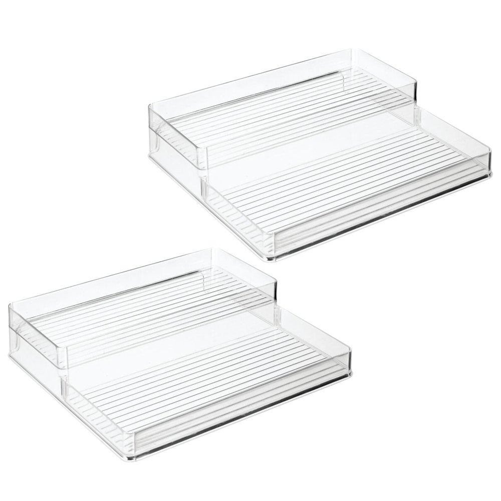 mDesign Plastic Kitchen Tiered Food Storage Shelves, 2 Levels, 2 Pack