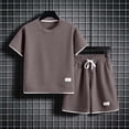thumbnail image 6 of SGFCWSX Boys 2 Piece Outfits Waffle Knit Short Sleeve T-shirt and Shorts Set Summer Casual Athletic Clothes with Pockets Coffee Size 5T, 6 of 7