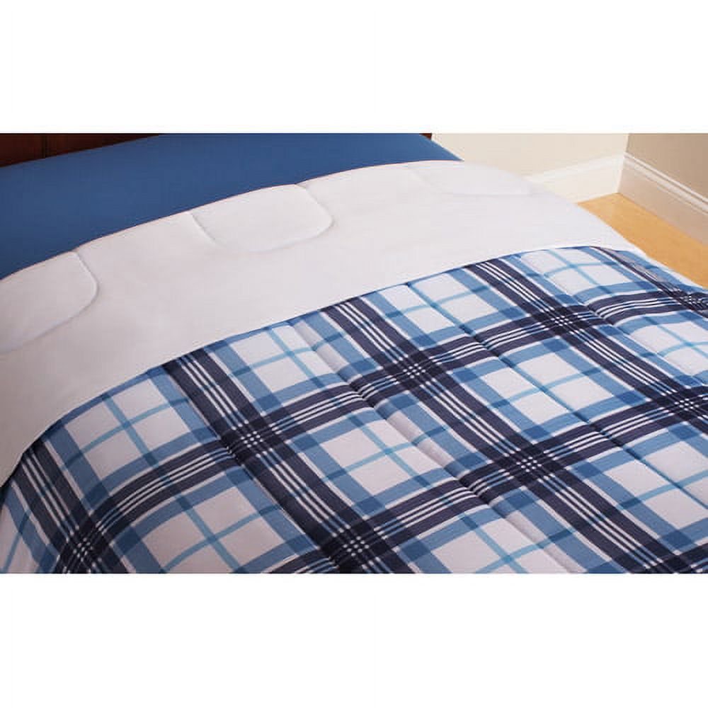 Mainstays Blue Plaid 6 Piece Bed in a Bag Comforter Set with Sheets, Twin