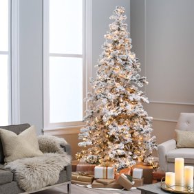 Sterling Tree Company Narrow Flocked Austin Pine Pre Lit Slim Christmas Tree Walmart Com Walmart Com