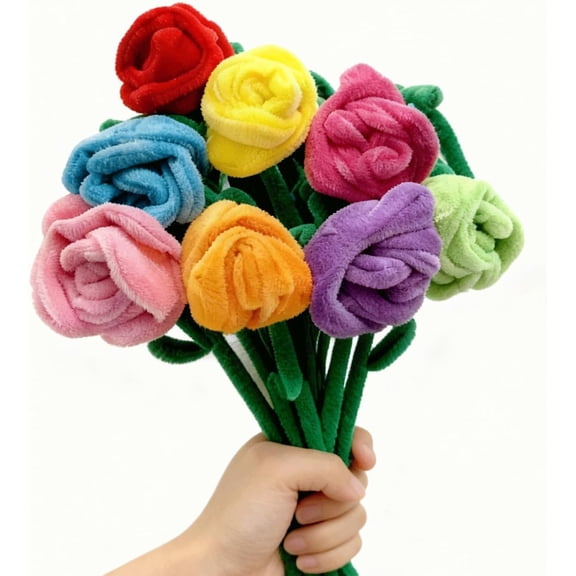 14 Pcs Plush Bendable Rose Flowers Bouquet, Soft Stuffed Floral Stems 12.6 Inch, Flexible Plush Roses for Mother's Day, Valentine's Day Gift