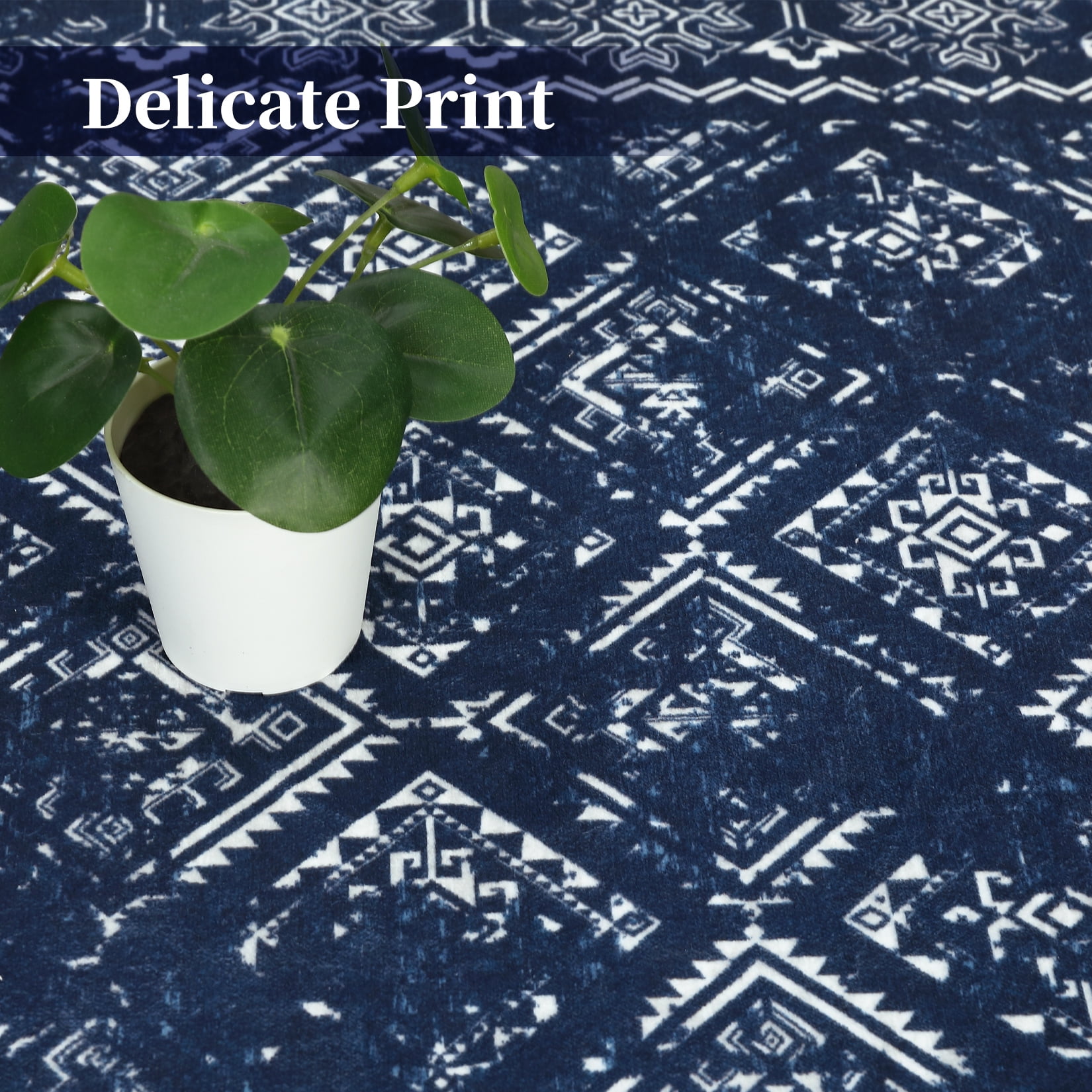 HOMERRY Area Rug 5' x 7' Modern Moroccan Distressed Area Rug for Dining Room Washable Soft Indoor Floor Carpet, Navy
