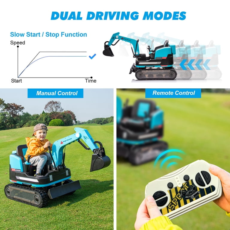 2 IN 1 12V12AH Powered Kids Ride on Excavator Bulldozer 360