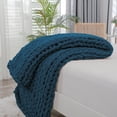 thumbnail image 1 of Chunky Knit Blanket Throw x Hand Knitted Chenille Throw Blanket Small Soft Thick Yarn Cable Knit Blanket Cute Rope Knot Crochet Throw Blankets for Couch Bed Sofa (Light ), 1 of 7