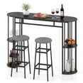 thumbnail image 1 of Gymax 3 Pieces 60'' Bar Table Set for 2 w/ Faux Marble Tabletop & Storage Shelves, 1 of 10