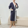 thumbnail image 4 of Mens Womens Bath Robes Long Sleeve Open Front Fleece Bathrobes with Pockets and Belt Color Block Thermal Warm Knee Length Loungewear Shower Robe, 4 of 6