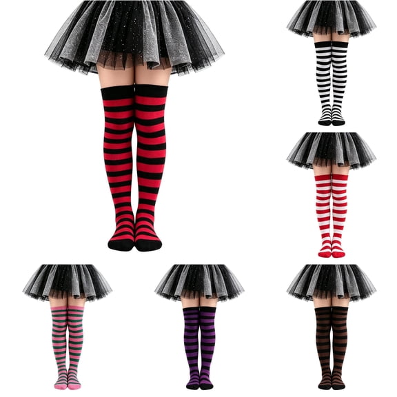 JCCXIN Toddler Baby Girls Halloween Socks Cotton Striped Over The Knee Socks Dress-Up Party Trick Or Treat Breathable Festival Wear Soft Home Everyday Wear,Black,6-12 Years
