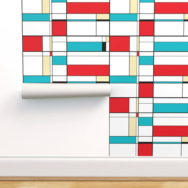 Peel And Stick Removable Wallpaper Turquoise Red Champagne Colorblock Mondrian Walmart Com