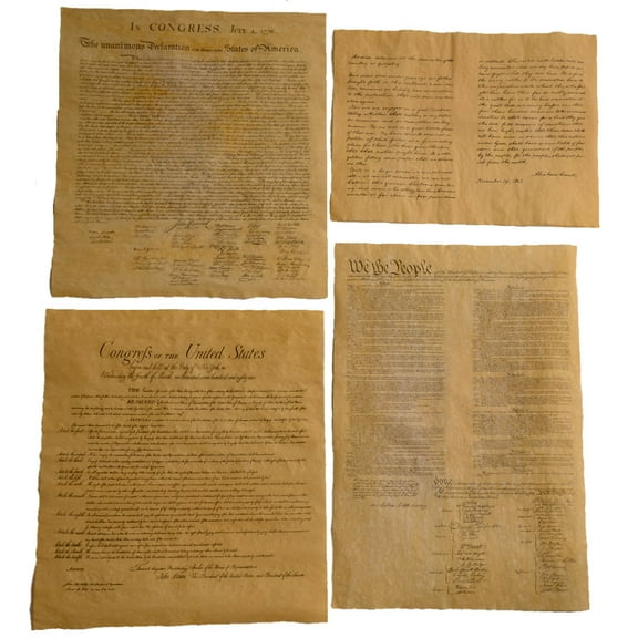 4 Antiqued Parchment Paper US Historical Posters Bill of Rights