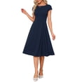 thumbnail image 2 of INSPIRE CHIC A-Line Dress for Women Boat Neck Cap Sleeve Pleated Vintage Cocktail Party Midi Dresses XS Navy, 2 of 6