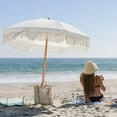 thumbnail image 6 of Boho Fringe Umbrella Outdoor Patio, 6.5ft UPF50+ Picnic Umbrella with Tassels with Steel Pole and Push Button Tilt, Antique White, 6 of 8