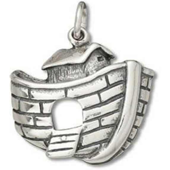 Sterling Silver 30" .8mm Box Chain Noahs Ark Bible Story Pendant Necklace