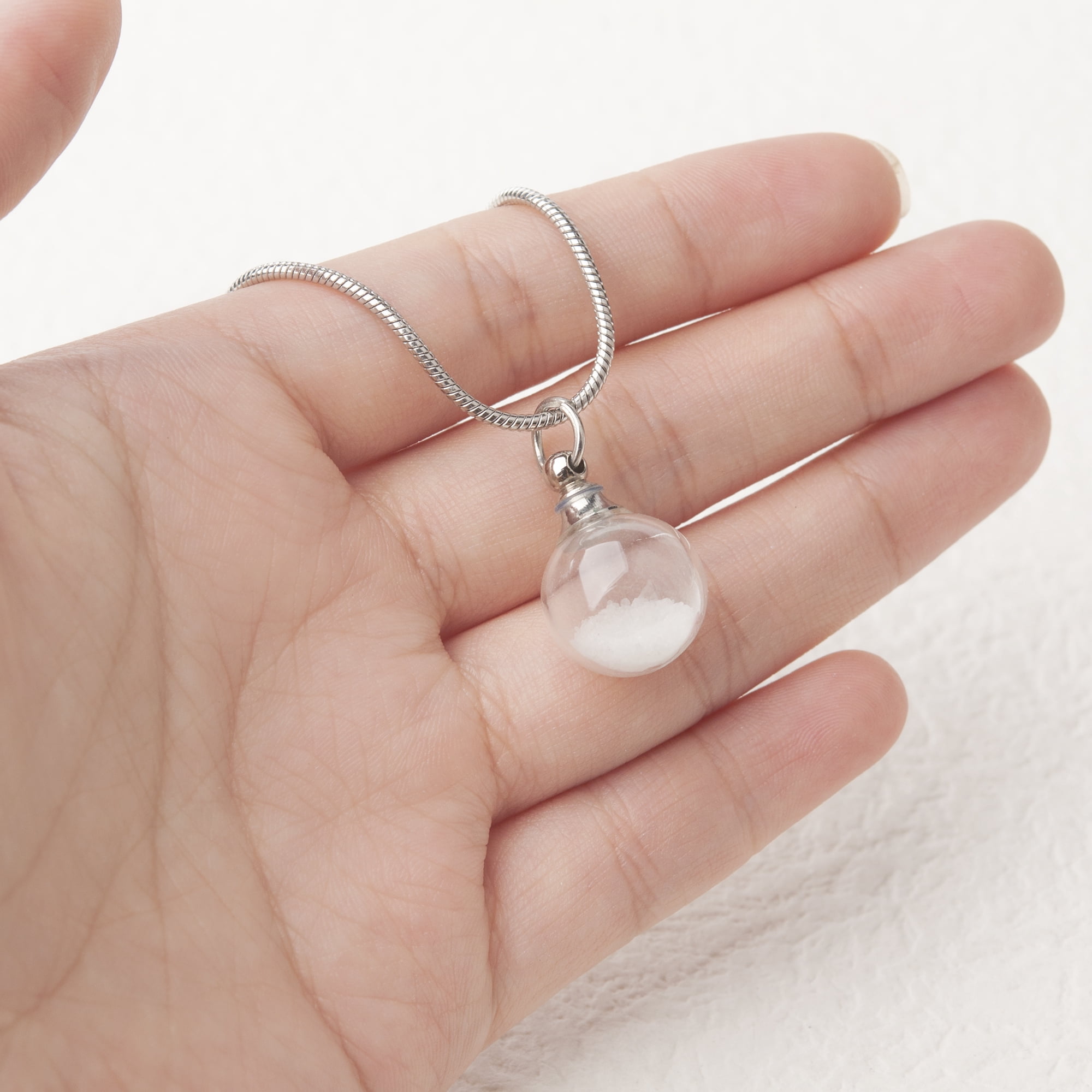 Anavia Mini Clear Glass Urn Necklace, Stainless Steel Urn Memorial Jewelry,Glass Urn Necklace, Urn Necklace for Human and Pets Ashes - [Snake Chain]