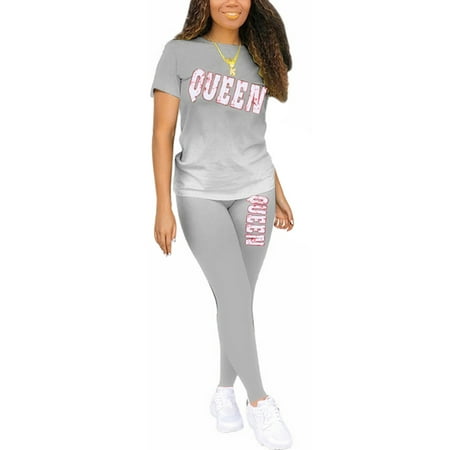 

Capreze Women Sleepwear Tops+Pants Loungwear Elastic Waist Nightwear 2 Piece Outfits Pjs Crew Neck Pajamas Gray S