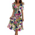 thumbnail image 1 of Icvfdpl Robes Chemises pour Femmes, Boho Imprimé Chiffon 2025 Col en V Ceinturé Robe Midi de Mariage Robe d'Été Décontractée Tendance pour Femmes,TG, 1 of 8
