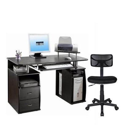 2 Piece Office Set Black Task Office Chair and Espresso Computer