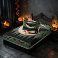 thumbnail image 4 of Homewish Halloween Bat Twin Sheets, Vintage Castle Bedding, Olive Green, 3-Piece (1 Flat Sheet, 1 Fitted Sheet and 1 Pillowcase), 4 of 6