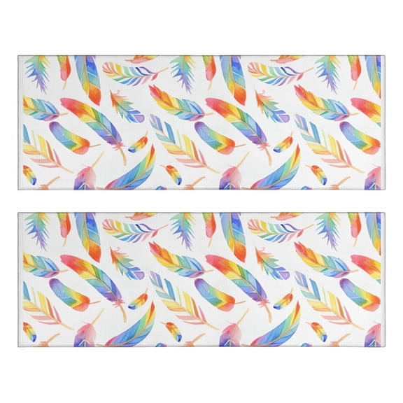 Kitchen Rugs Sets Of 2,Rainbow Watercolor Feather Pattern Anti Fatigue Kitchen Mat Rugs Non Slip Washable,Decorative Kitchen Floor Mats for Kitchen,Sink,Laundry,17"X47"