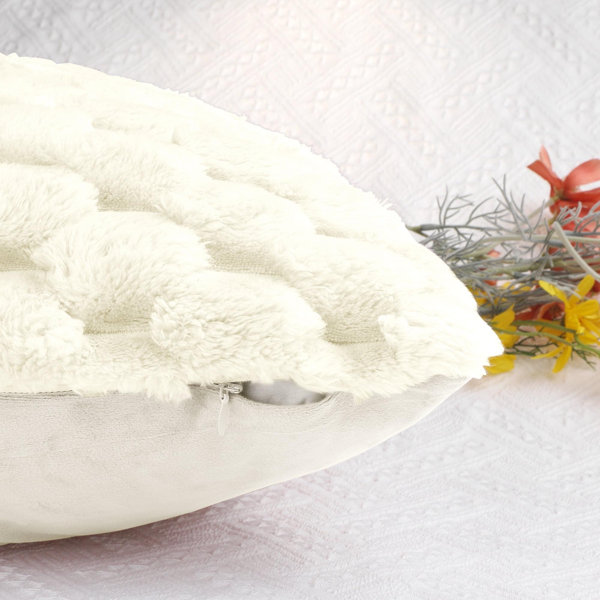 Unique Bargains 2 Soft Throw Pillow Covers Fur Decorative Fuzzy Plush Cushion Covers White 16" x 16"