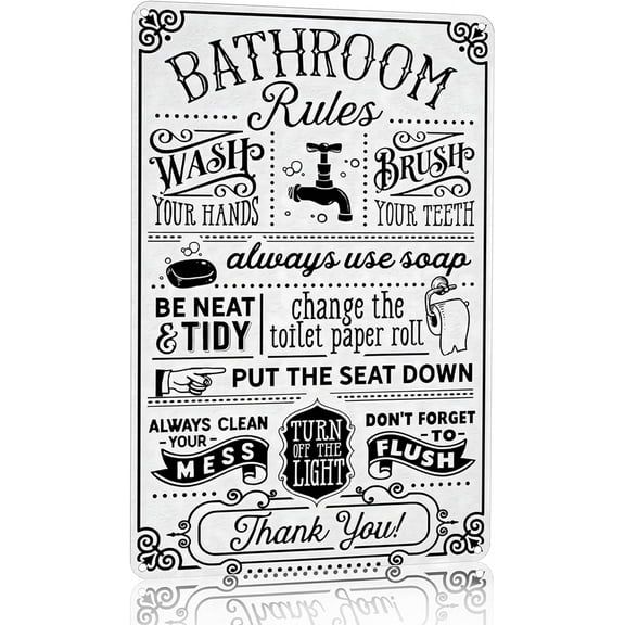 Funny Bathroom Toilet Decor Sign Bathroom Rules Quotes Wall Art Vintage Tin Sign 8x12 Inches