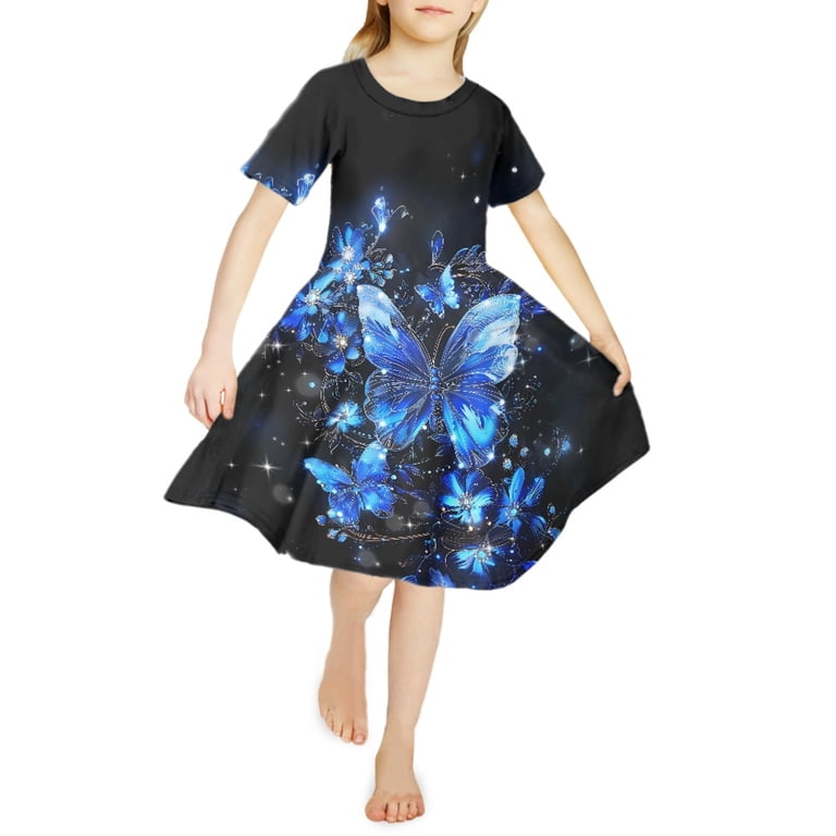 short blue butterfly dress Kasia Blue Butterfly Short Dress - short sleeve