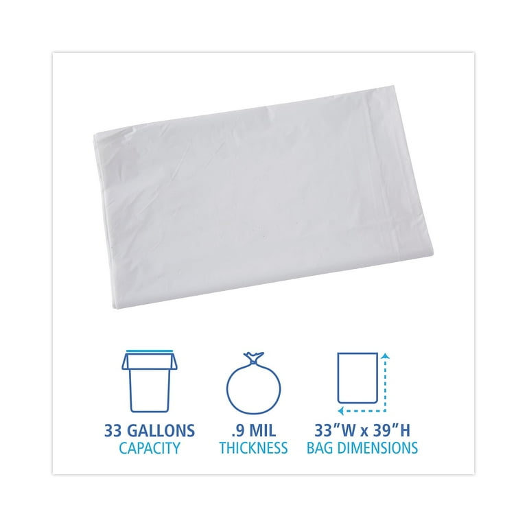 Linear Low Density Industrial Can Liners, 33 gal, 0.9 mil, 33 x 39, White, 100/Carton Linear Low Density Industrial Can Liners, 33 gal, 0.9 mil, 33 x 39, White, 100/Carton