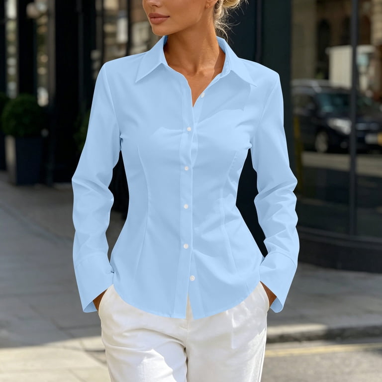 ladies dress shirts for work Bixock Button Down Women Shirts Long Sleeve Casual Collared Office Shirts All Seasons Wholesale Women Shirt For Work