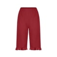 thumbnail image 4 of Y-Sunset Women’s Cotton Linen Bermuda Shorts, High Waist Loose Straight Leg Shorts with Ruffle Hem and Pockets, Casual Summer Beach Wear Everyday Loungewear(Red/L), 4 of 4