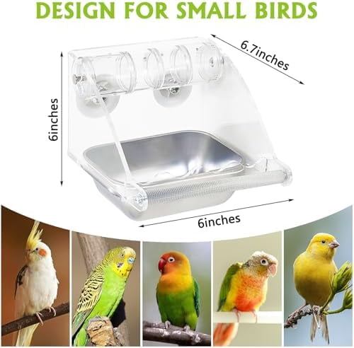 Bird Feeder for Cage with Rotating Foraging Toy No Mess Acrylic Hanging Food & Water Dispenser with Stainless Steel Bowl & Anti-Slip Perch Stand for Parrot, Budgie, Parakeet, Lovebird, Canary