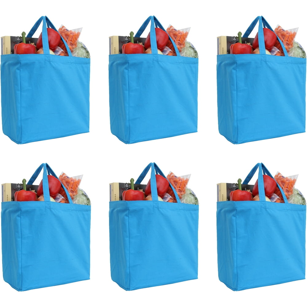 Reusable Heavy Duty 100 Cotton Canvas Grocery Bags Pack of 6 With Strong Handles Holds up