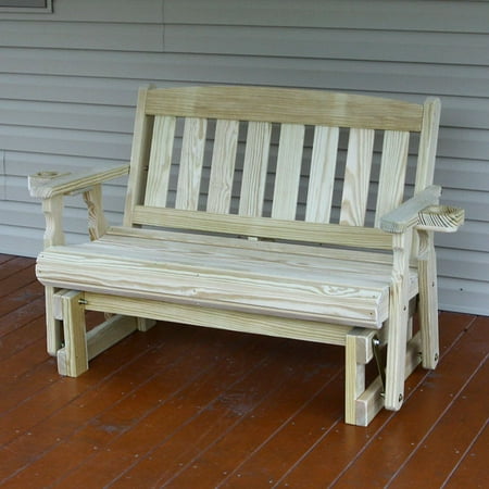 Swings And Gliders Patio Furniture Amish Heavy Duty 800 Lb Mission Pressure Treated Porch Glider With Cupholders (4 Foot, Unfinished) ()