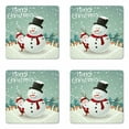 thumbnail image 1 of Christmas Coaster Set of 4, Merry Christmas Cartoon with Santa Snowman Pines Houses Winter, Square Hardboard Gloss Coasters, Standard Size, Almond Green Eggshell, by Ambesonne, 1 of 2