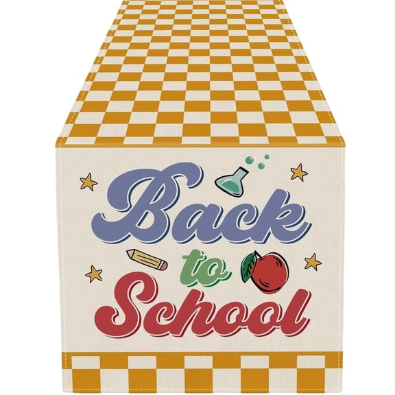 Back to School Table Runner, Watercolor Book Print Table Scarf, Classroom Dining Table Flag for Home Party School Celebration Seasonal Decorative Table Linen
