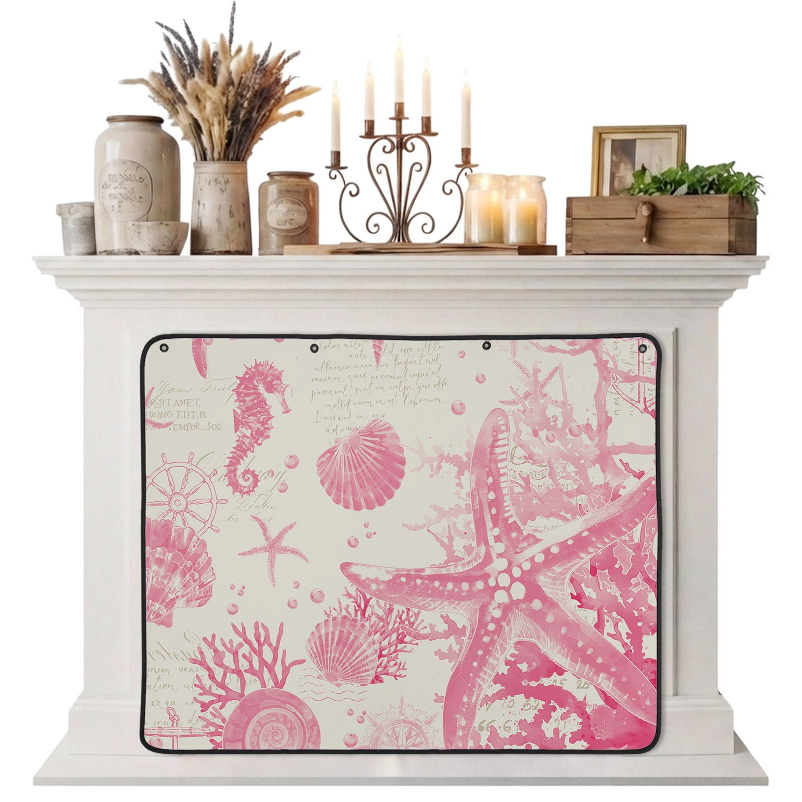 Magnetic Fireplace Cover Conch Starfish Fireplace Screen Pink Shell Seahorse Insulation Fireplace Blocker Blanket Save Energy Fireplace Draft Stopper Covers for Living Room 39x32