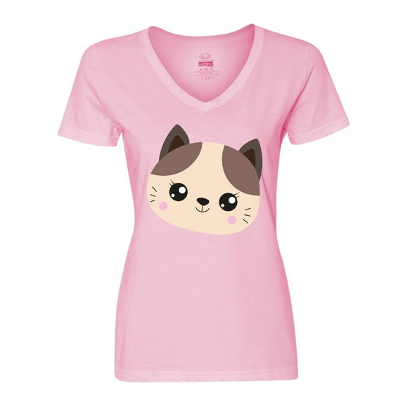 Inktastic Cute Cat, Little Cat, Cat Head, Brown Cat Women's V-Neck T-Shirt